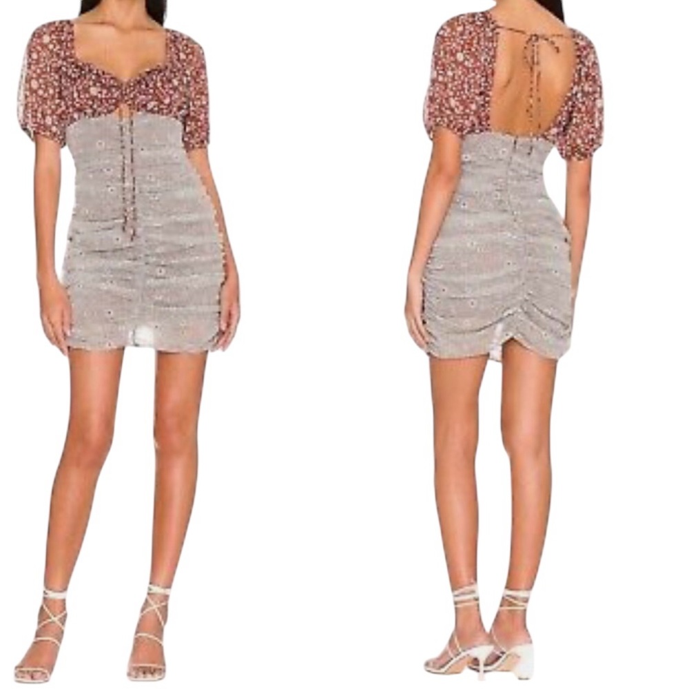 NWT FREE PEOPLE Tessa FLORAL Print CHIFFON Cutout RUCHED Mini DRESS S